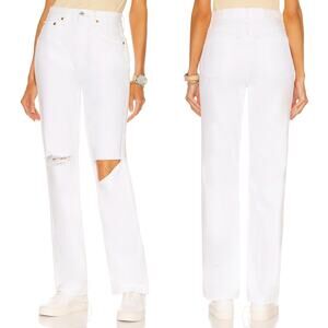RE/DONE 90s High Rise Loose Jeans Size 24 White Distressed Ripped Denim